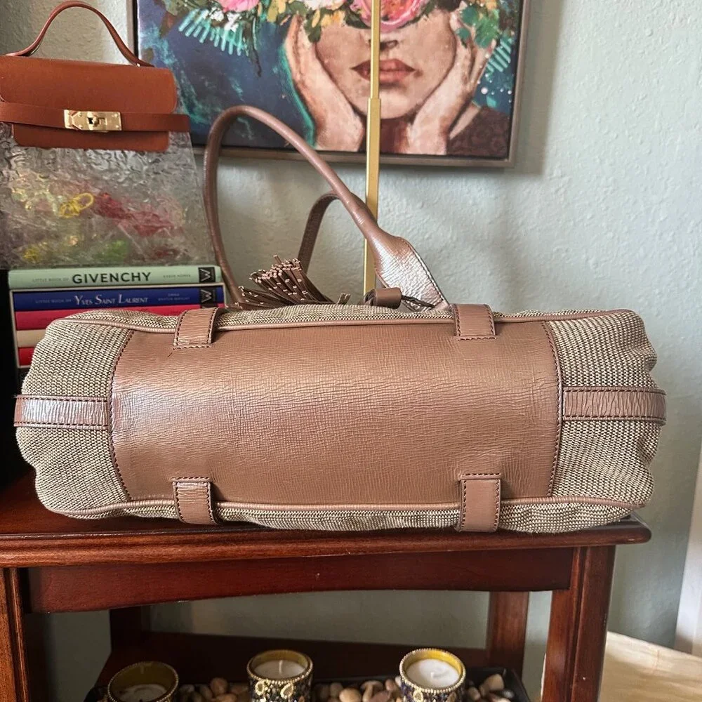 Celine Boston Bag Canvas and Patent Leather Fringe Shoulder Bag - EUC